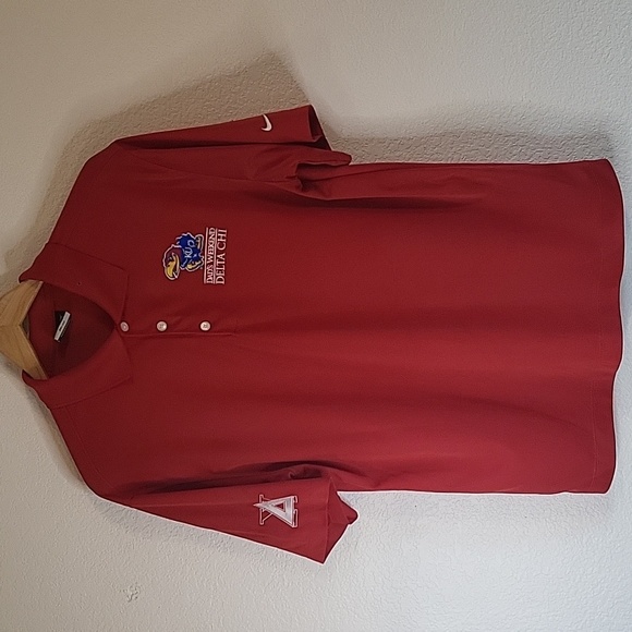 Nike Golf Kansas KU Jayhawks Dad's Weekend Delta Chi Red Polo Shirt Sz Medium - Picture 1 of 8
